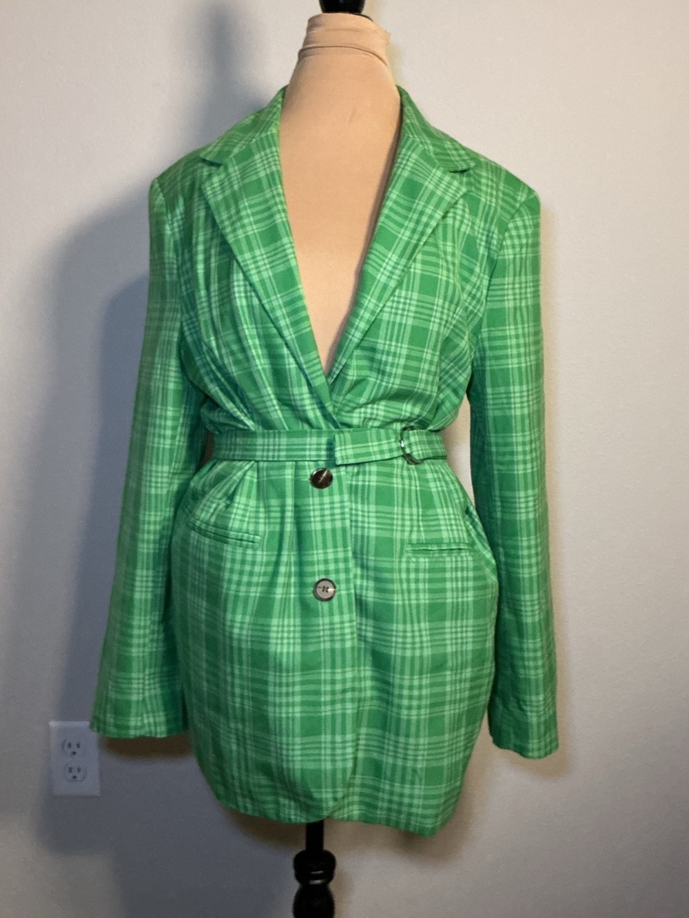 ASOS Green Plaid Belted Blazer Jacket - Unbranded